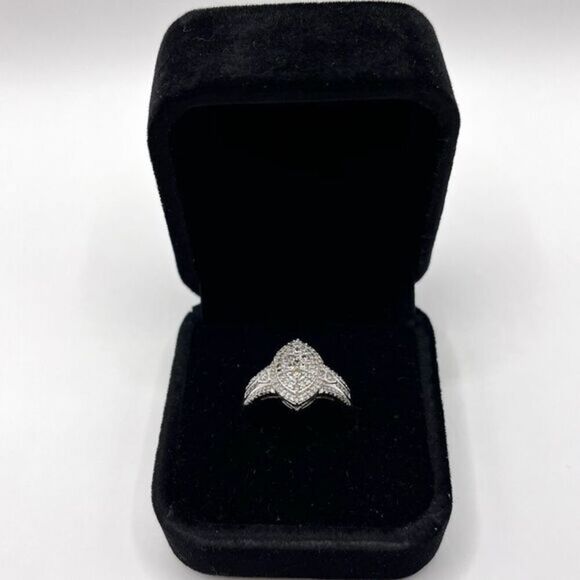 0.50 CT Marquise Cut Natural Diamond Sterling Silver Ring - Picture 1 of 8